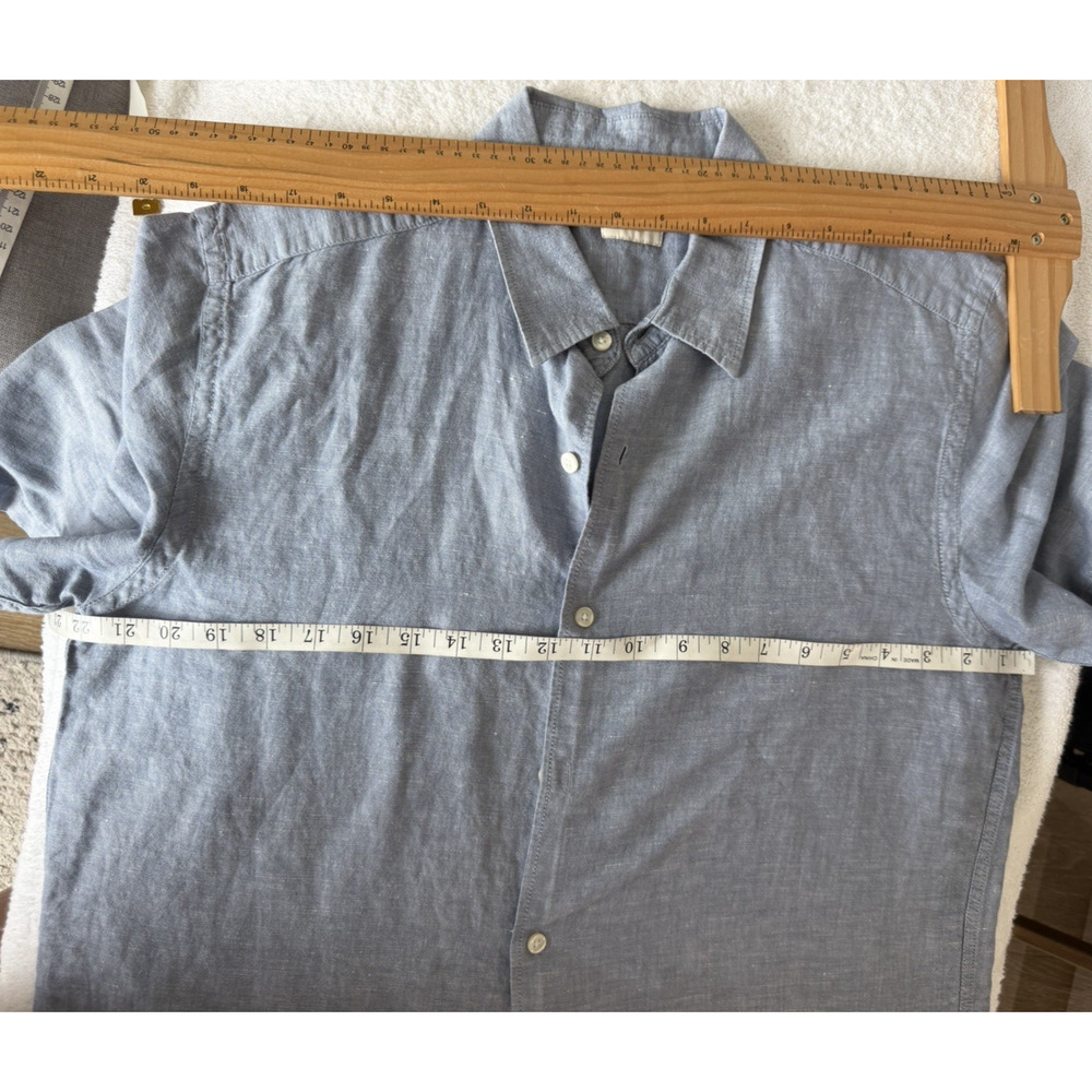 Old Navy Men’s Linen Blend Grey blue Button down Short sleeve Shirt Size L - Picture 5 of 7